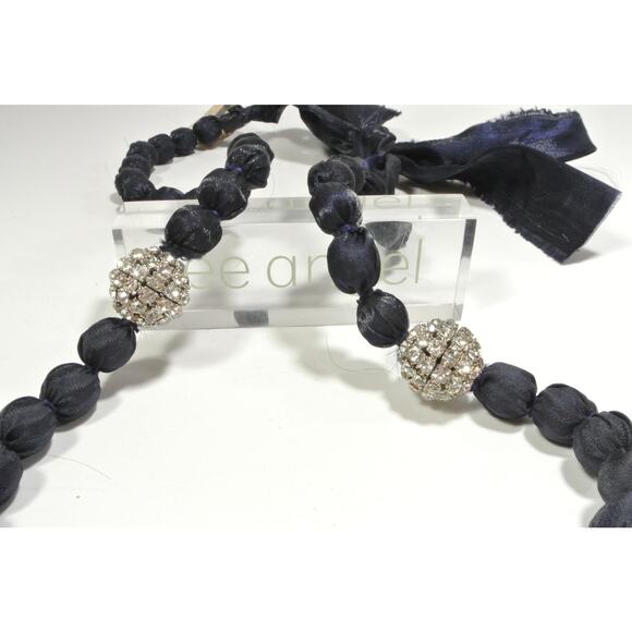 Neiman Marcus Lee Angel Black Silk Bauble Knot Fireball Tie Necklace NWT 350 - Picture 6 of 12